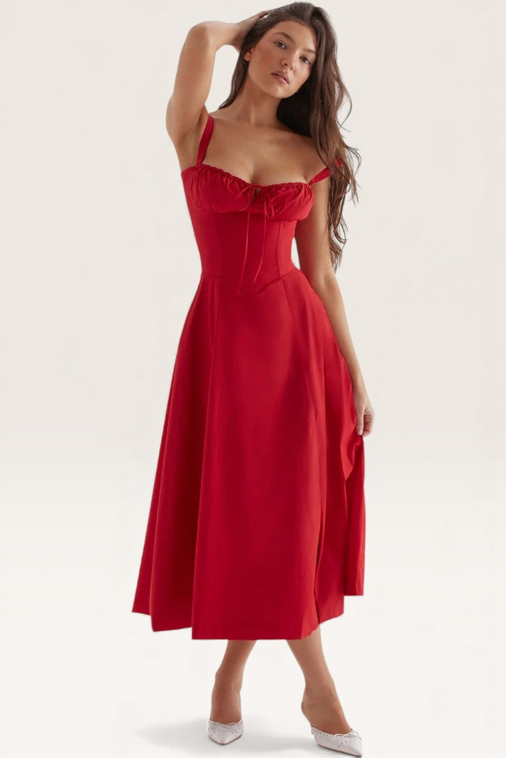 Red - Backless Bodycon Spaghetti Strap Dress