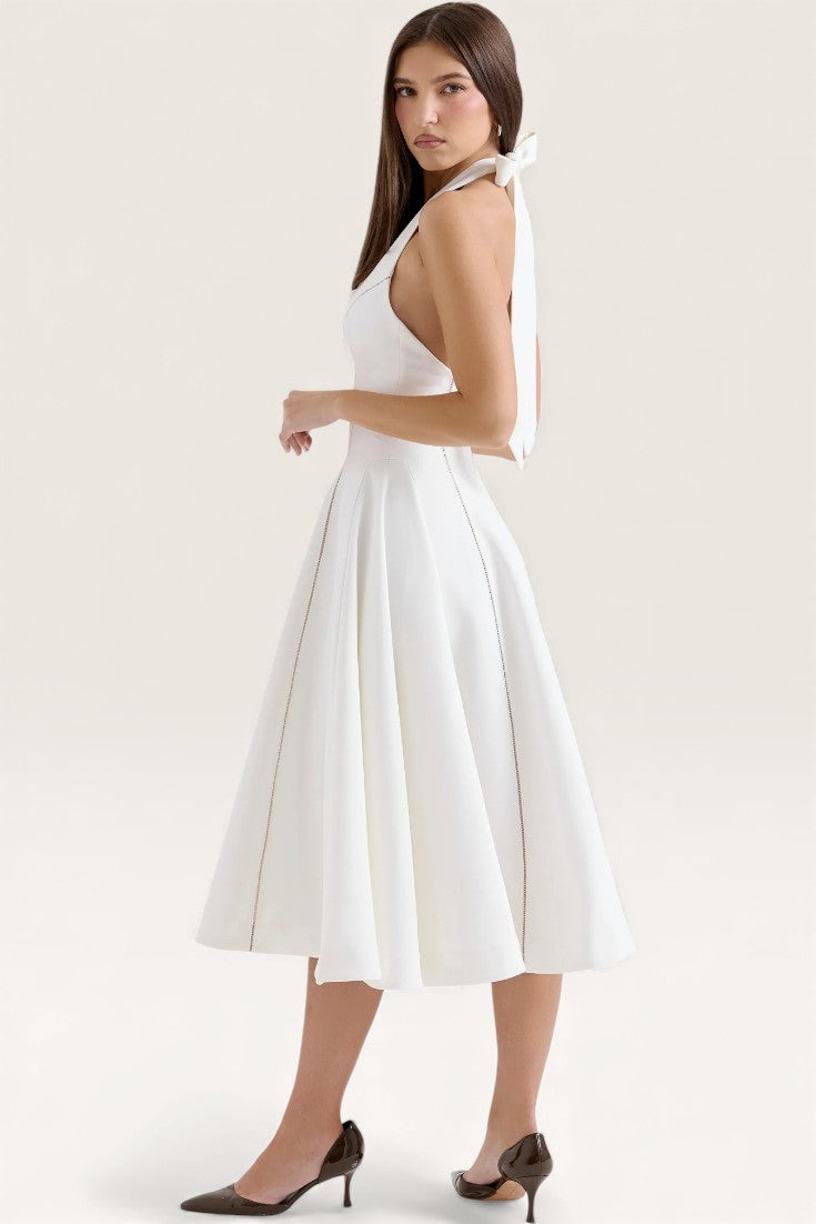 White – Ruched Slim-Fit Halter Dress