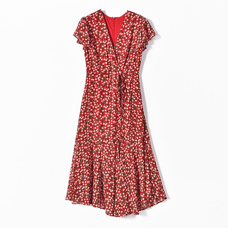 Seraphine · Crimson Petal Midi Dress