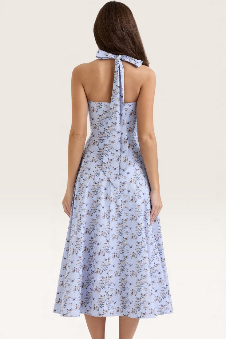 Floral - Strapless Halter Floral A-Line Dress