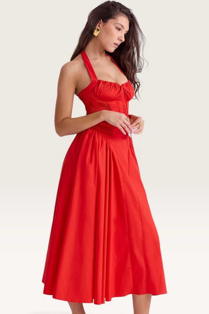 Red - Backless Halter Bodycon Dress