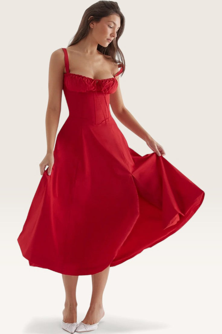 Red - Backless Bodycon Spaghetti Strap Dress