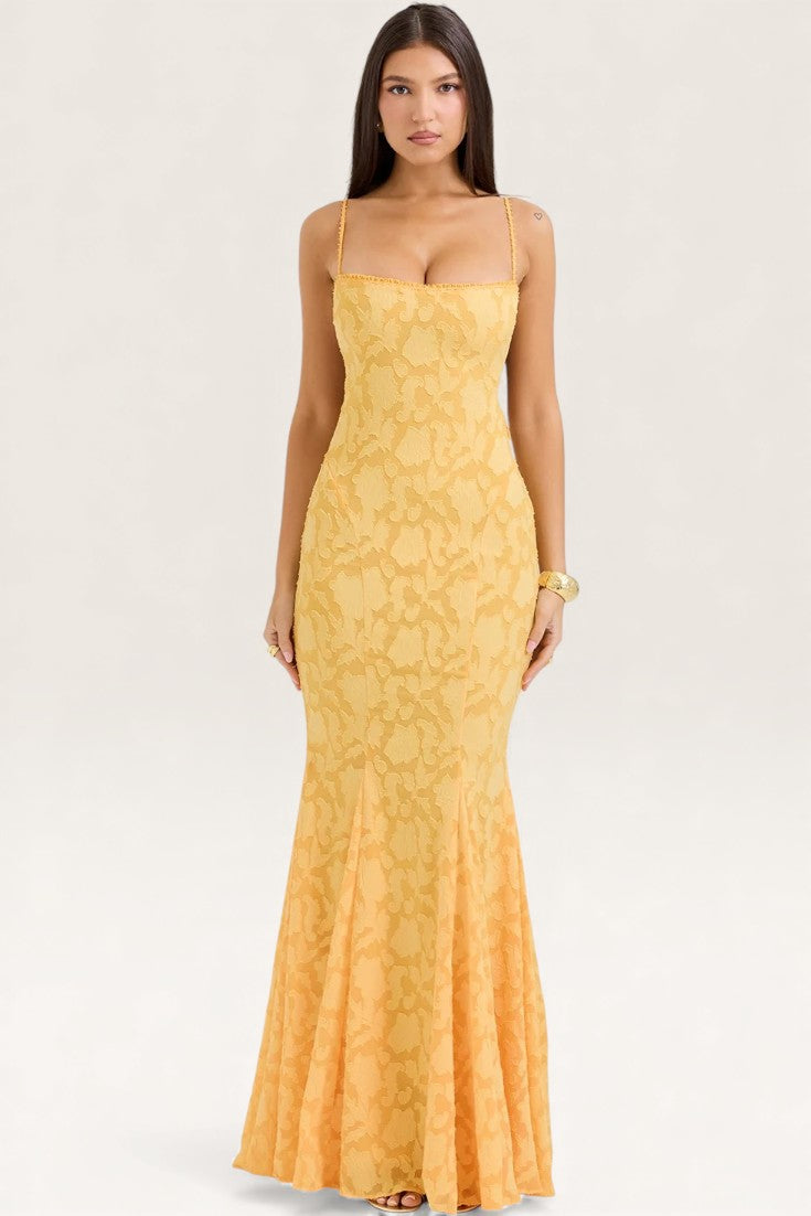 Yellow – Elegant Waist-Cinched Slip Dress
