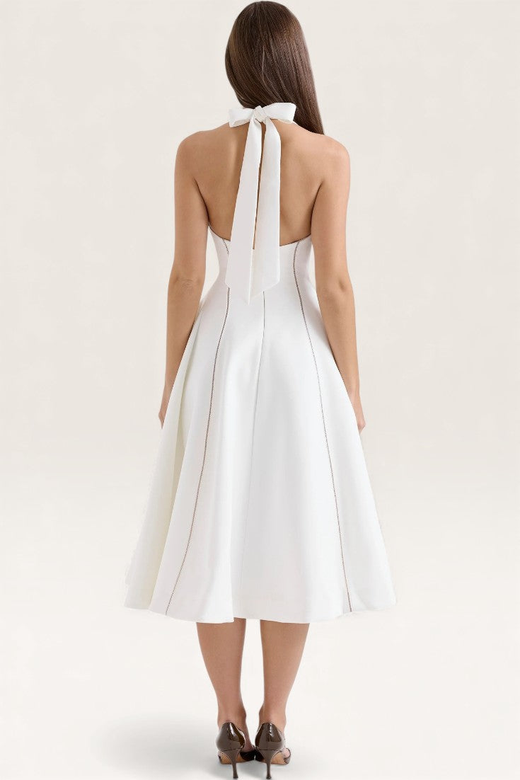 White – Ruched Slim-Fit Halter Dress