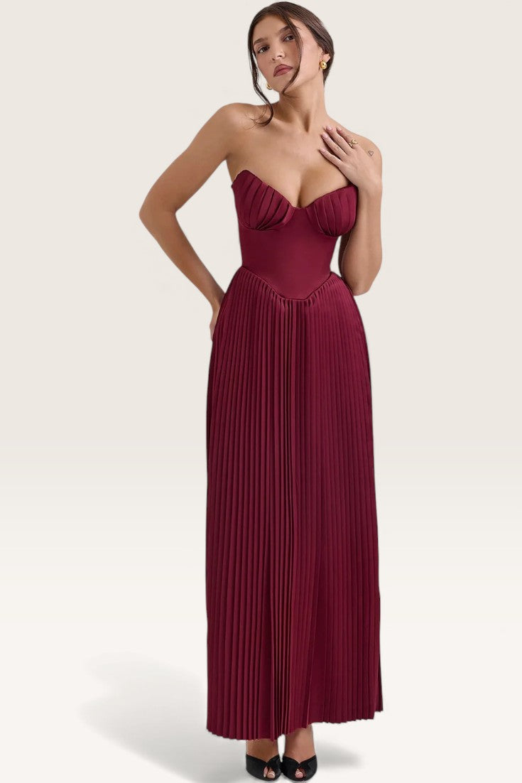 Wine Red – Sexy Strapless Slim Fit Maxi Dress
