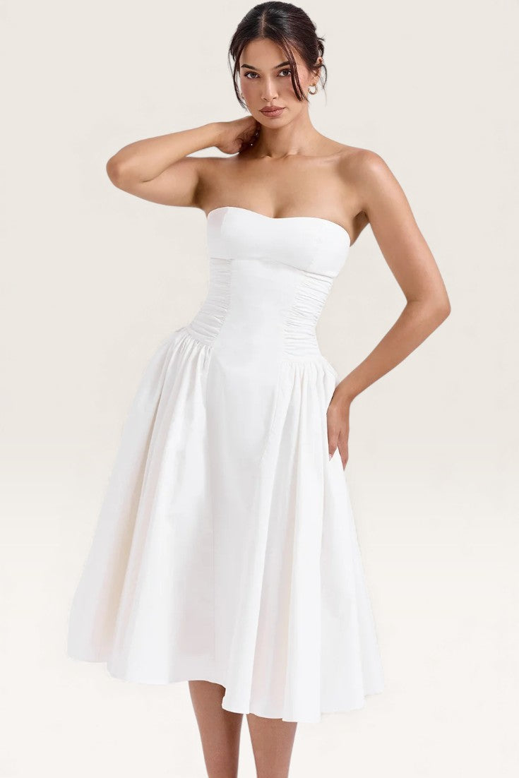 White – Chic Solid Color Strapless Dress