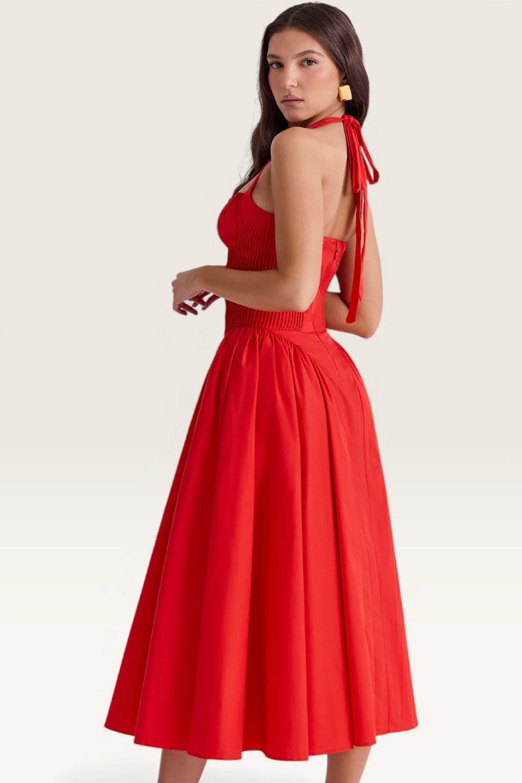 Red - Backless Halter Bodycon Dress