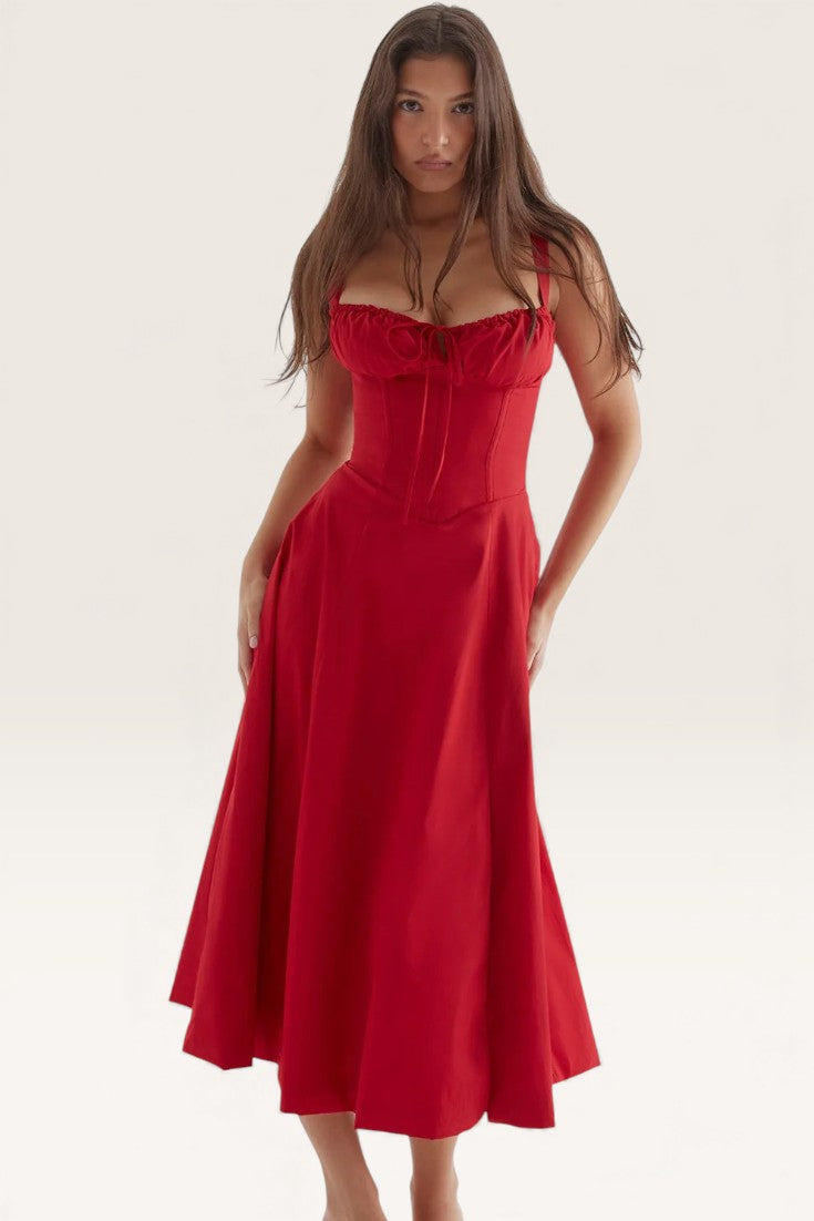 Red - Backless Bodycon Spaghetti Strap Dress