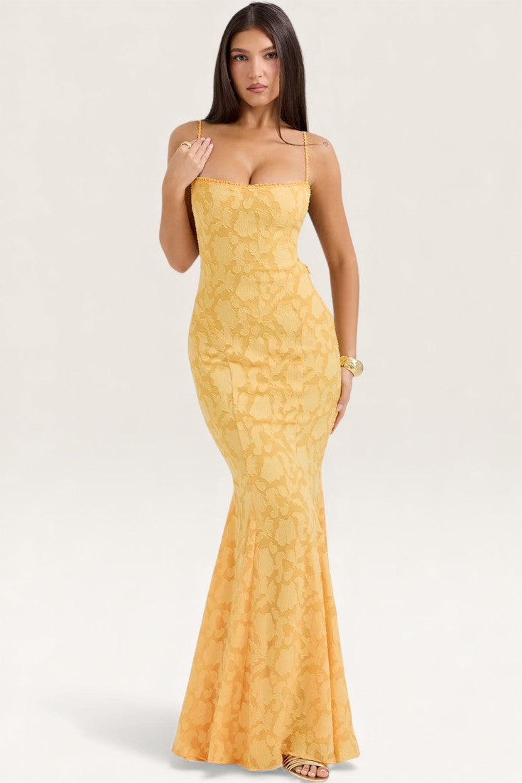 Yellow – Elegant Waist-Cinched Slip Dress