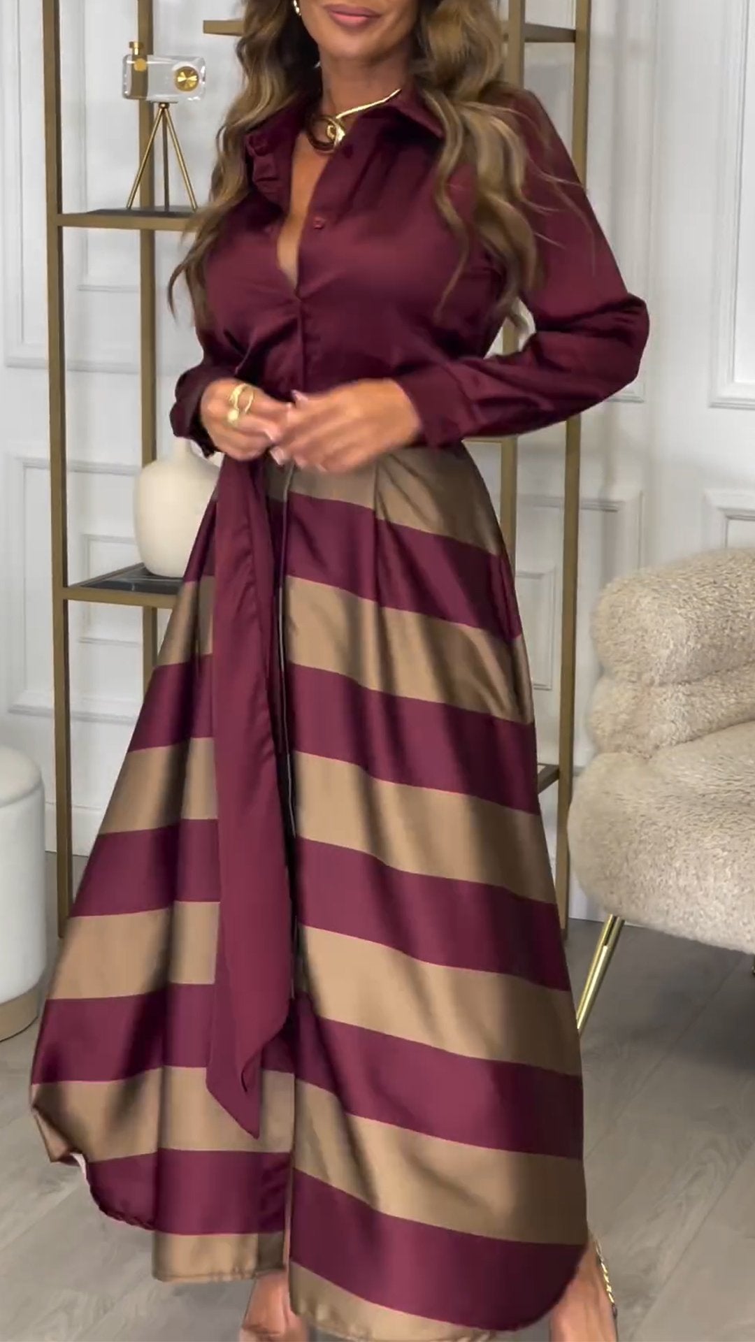 Unique V-Neck Long Sleeve Maxi Dress