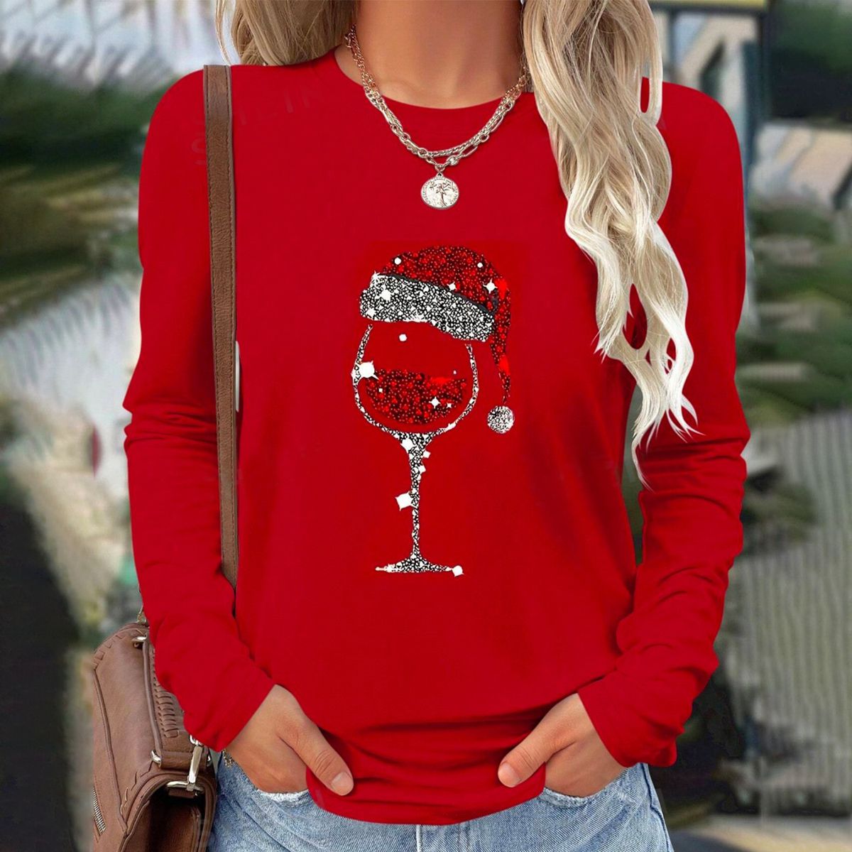 Showy Red Round Neck Long Sleeve Top