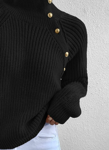 Vintage Black Plain Mock Neck Sweater