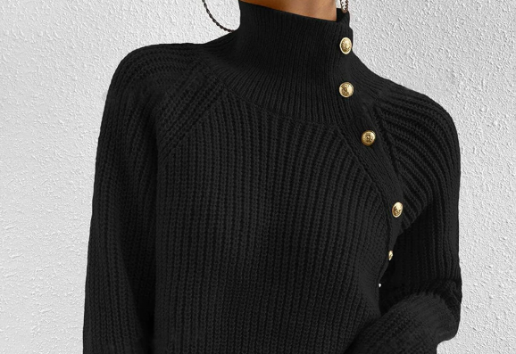 Vintage Black Plain Mock Neck Sweater