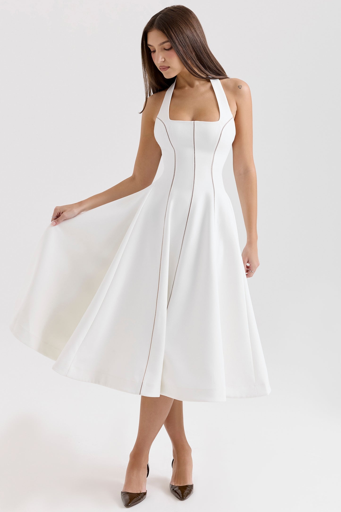 White – Ruched Slim-Fit Halter Dress