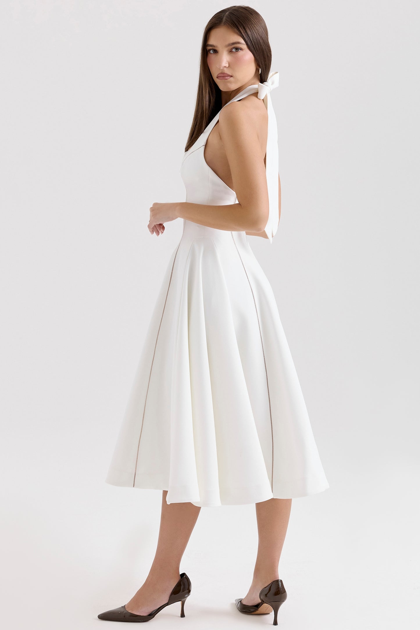 White – Ruched Slim-Fit Halter Dress