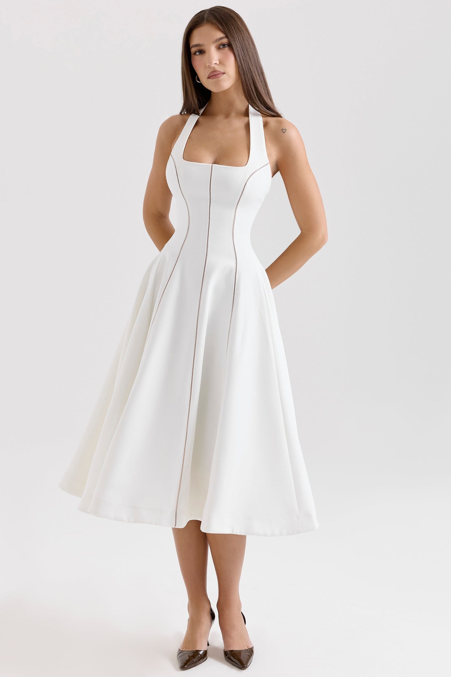 White – Ruched Slim-Fit Halter Dress
