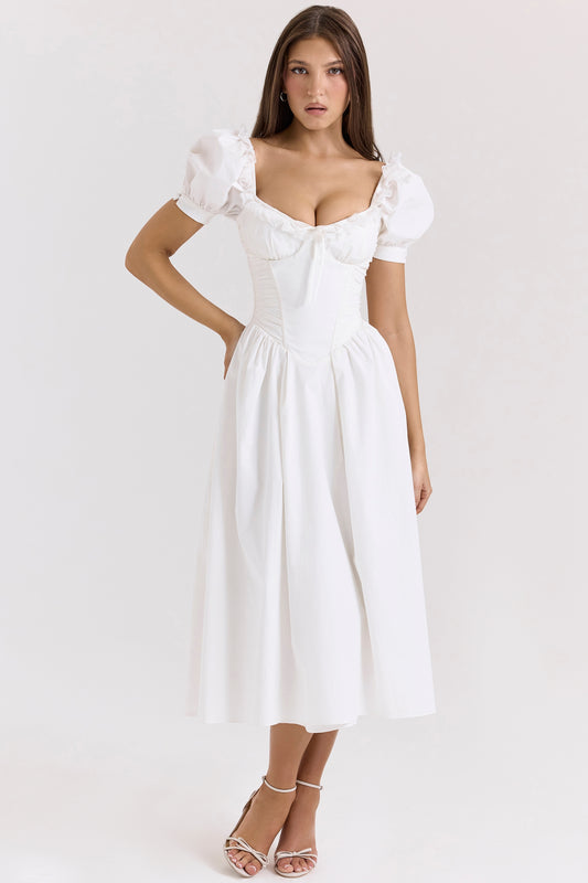 White – Sweet Lace-Panel A-Line Dress
