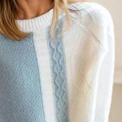 Blue Round Neck Color Block Sweater